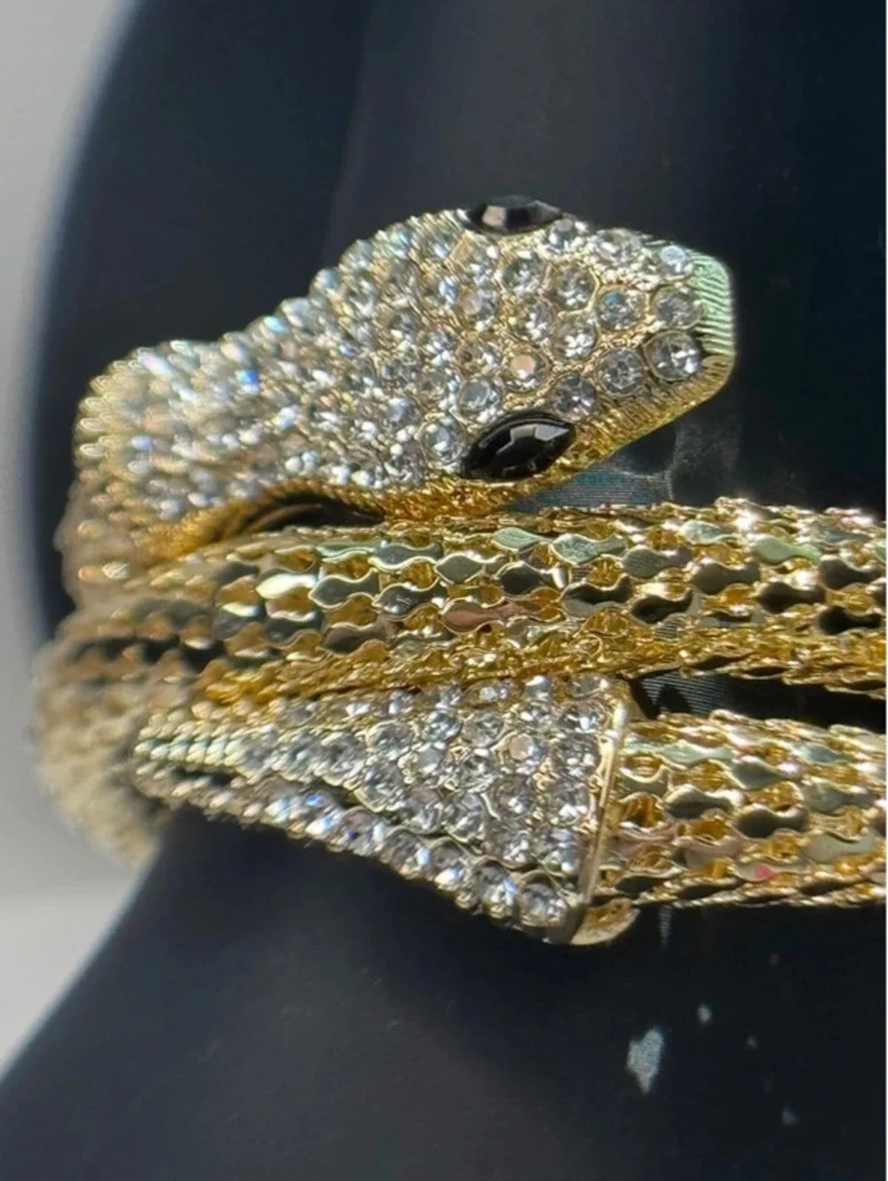 Adjustable snake bracelet, cz, gold tone